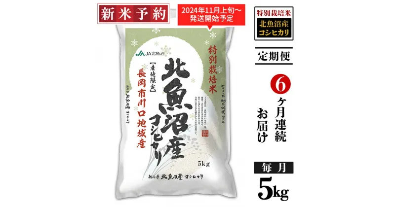 【ふるさと納税】米 定期便 5kg 6ヶ月 白米 魚沼 新潟こしひかり 令和6年 新米 AT05-6【6ヶ月連続お届け】北魚沼産コシヒカリ特別栽培米5kg（長岡川口地域）