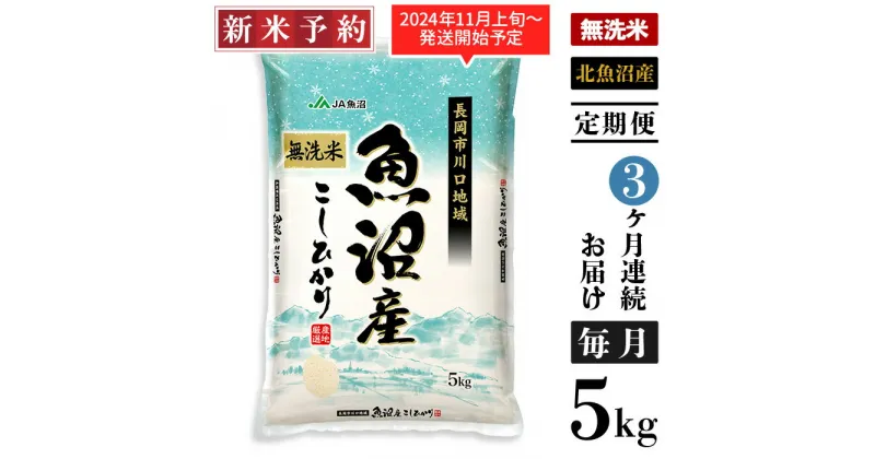 【ふるさと納税】米 無洗米 定期便 5kg 白米 コシヒカリ 魚沼 新潟 令和6年 新米 AC05-3【3ヶ月連続お届け】北魚沼産コシヒカリ（長岡川口地域）無洗米5kg