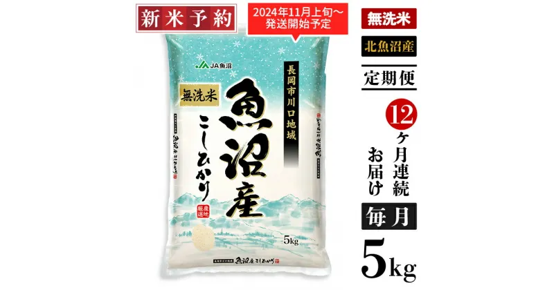 【ふるさと納税】米 無洗米 定期便 5kg 12ヶ月 白米 コシヒカリ 魚沼 新潟 令和6年 新米 AC05-Z【12ヶ月連続お届け】北魚沼産コシヒカリ（長岡川口地域）無洗米5kg