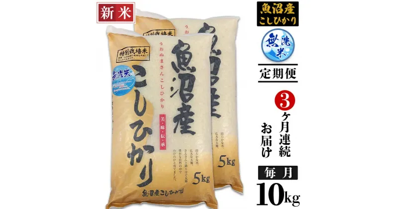 【ふるさと納税】米 無洗米 定期便 10kg 白米 コシヒカリ 魚沼 新潟 令和6年 新米 C2-6M103B【3ヶ月連続お届け】新潟県魚沼産特別栽培米コシヒカリ無洗米10kg（5kg×2袋）（長岡川口地域）