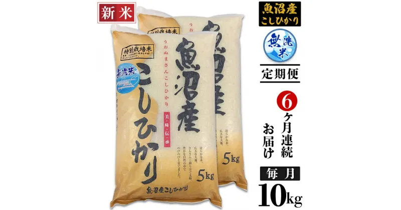 【ふるさと納税】米 無洗米 定期便 10kg 6ヶ月 白米 コシヒカリ 魚沼 新潟 令和6年 新米 C2-6M106B【6ヶ月連続お届け】新潟県魚沼産特別栽培米コシヒカリ無洗米10kg（5kg×2袋）（長岡川口地域）