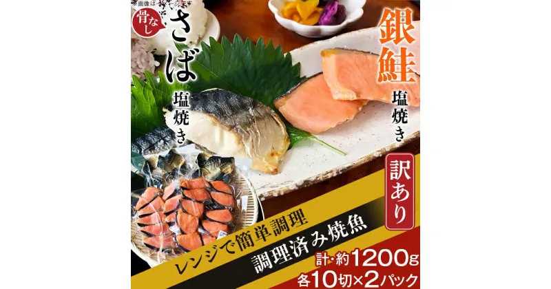 【ふるさと納税】訳あり 魚 焼き魚 レンジ 食べ比べ H7-43A【訳あり】レンジで簡単調理 銀鮭塩焼き・「骨なし」さば塩焼き40切（約1200g）