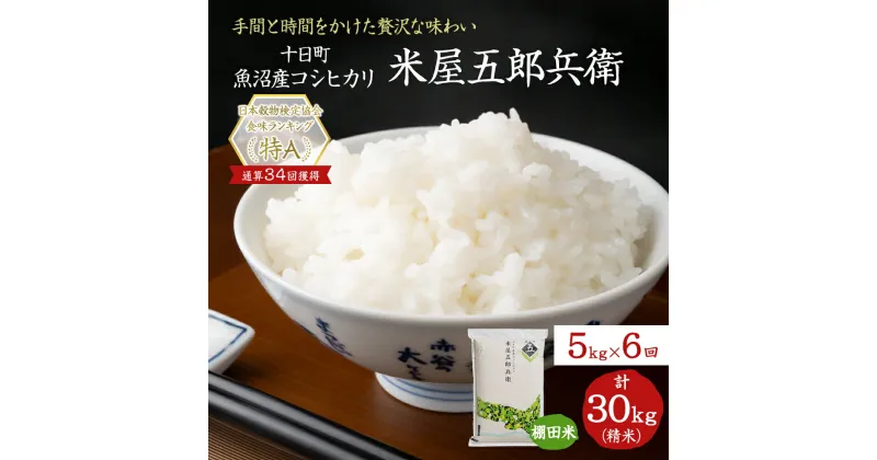 【ふるさと納税】＜新米発送＞【定期便/全6回】十日町産魚沼コシヒカリ 米屋五郎兵衛 棚田米 精米5kg　定期便・ 米 お米 おこめ こめ 精米 白米 コシヒカリ こしひかり 6ヶ月 お楽しみ 新潟 　お届け：9月下旬より新米発送予定。決済完了月の翌月中旬頃から発送開始します。