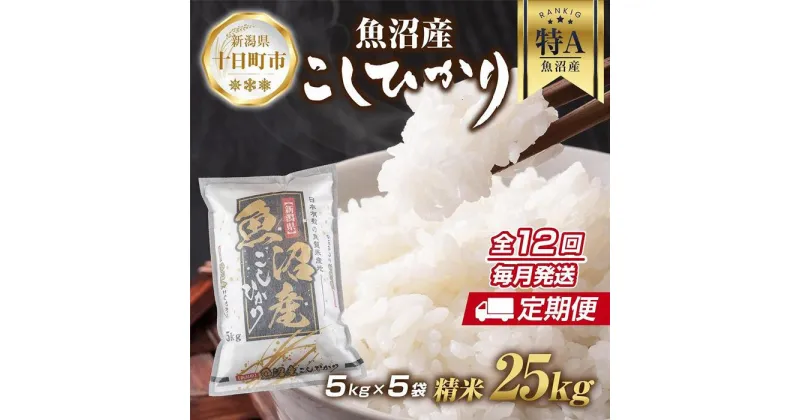 【ふるさと納税】【定期便】新潟県 魚沼産 コシヒカリ お米 25kg×計12回 精米済み 年間 毎月発送 こしひかり（お米の美味しい炊き方ガイド付き）　定期便・ 精米 ご飯 ブランド米 銘柄米 　お届け：入金確認の翌月から発送