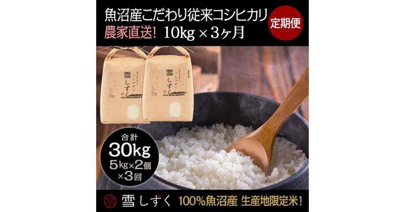 【ふるさと納税】【令和6年産】定期便！魚沼産こだわり従来コシヒカリ【合計30kg】毎月10kg×3回　定期便・ ブランド米 銘柄米 白米 精米 ご飯 おにぎり お弁当 　お届け：ご入金確認の翌月以降、発送いたします。