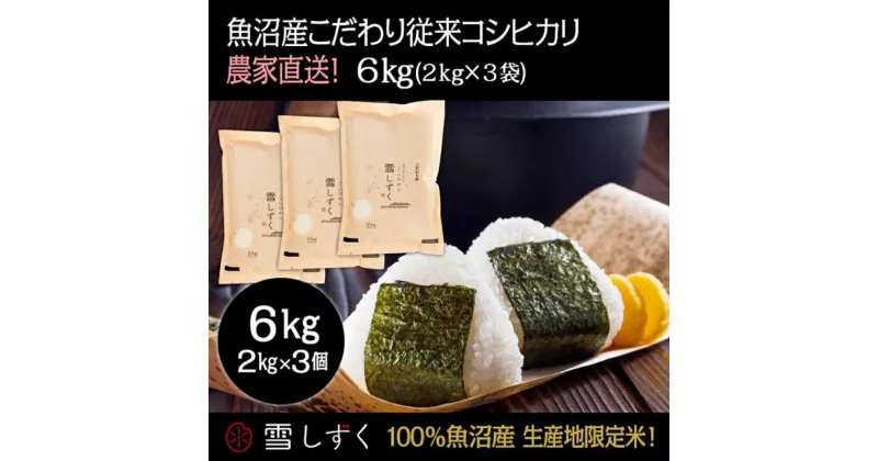 【ふるさと納税】令和6年産！魚沼産こだわり従来コシヒカリ【農家直送!】6kg(2kg×3袋)　 お米 米 コメ コシヒカリ 魚沼産 　お届け：令和6年9月20日以降、準備でき次第、順次発送いたします