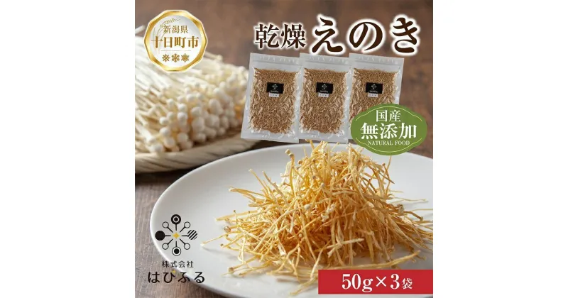 【ふるさと納税】乾燥えのき 3袋セット／国産 乾燥 えのき 50g×3袋 エノキ きのこ キノコ 無添加 国産原料 干しえのき ドライきのこ ドライフード だし 出汁 簡単調理 時短 保存食 ギフト お取り寄せ はぴふる 新潟県 十日町市　十日町市　お届け：順次発送