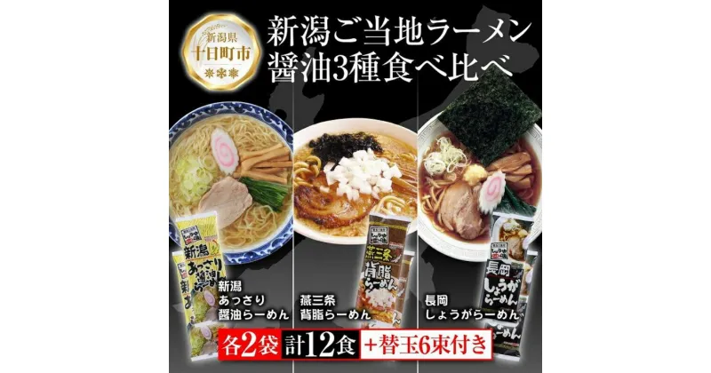 【ふるさと納税】新潟 ご当地ラーメン 3種 あっさり醤油 燕三条背脂 長岡しょうが 計12食 替え玉付き 乾麺 しょうゆ らーめん 食べ比べ お取り寄せ ご当地 グルメ ギフト 松代そば善屋 新潟県 十日町市　 麺類 コシ こだわり