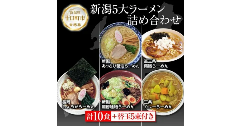 【ふるさと納税】新潟5大ラーメン あっさり醤油 燕三条背脂 長岡しょうが 濃厚味噌 三条カレーらーめん 計10食 替え玉 乾麺 詰め合わせ しょうゆ みそ 備蓄 ご当地 お取り寄せ ギフト 松代そば善屋 新潟県 十日町市　 麺類 コシ こだわり 本格的