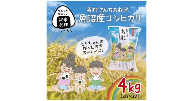 【ふるさと納税】｜従来品種｜ 魚沼産 コシヒカリ 2kg ×2袋 計4kg 米 こしひかり お米 コメ 新潟 魚沼 魚沼産 白米 送料無料 新潟県産 精米 産直 農家直送 お取り寄せ 吉村さんちのお米 新潟県 十日町市　 モチモチ 　お届け：入金確認後、約1週間～2週間ほどでお届け