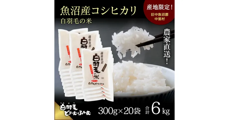 【ふるさと納税】【通年受付】≪令和6年産≫　農家直送！魚沼産コシヒカリ「白羽毛の米」精米 (300g×20袋) 6kg　お米 白米 ご飯 　お届け：10月01日発送開始。通年受付にてお届けします。