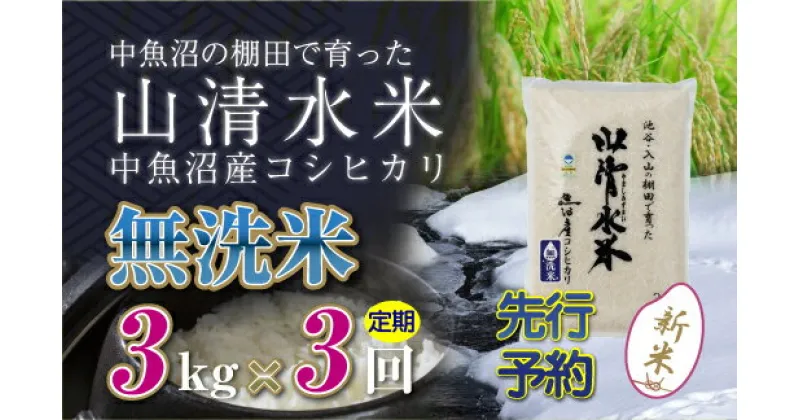 【ふるさと納税】【新米先行受付】【定期便／全3回】無洗米3kg　新潟県魚沼産コシヒカリ「山清水米」　定期便・十日町市　お届け：2024年10月中旬から順次発送します。