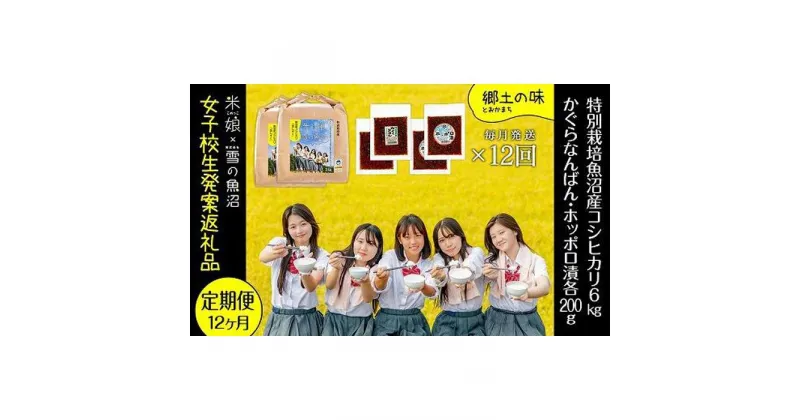 【ふるさと納税】【令和6年産】定期便！女子高生発案！農家とコラボ！県認証特栽魚沼コシヒカリ（毎月6kgとかぐらなんばん・ホッポロ漬各200g）×12回　定期便・ 精米 ブランド米 ご飯のお供 味噌漬け 　お届け：ご入金確認の翌月以降、発送いたします。