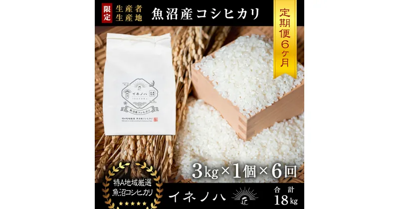 【ふるさと納税】＜定期便・全6回＞【令和6年産】魚沼産コシヒカリ「イネノハ 」精米(3kg×1)×6回　定期便・ お米 白米 ご飯 産地直送 ミネラル 栄養分 こだわり 人気 新鮮 　お届け：毎月1回、全6回お届けします