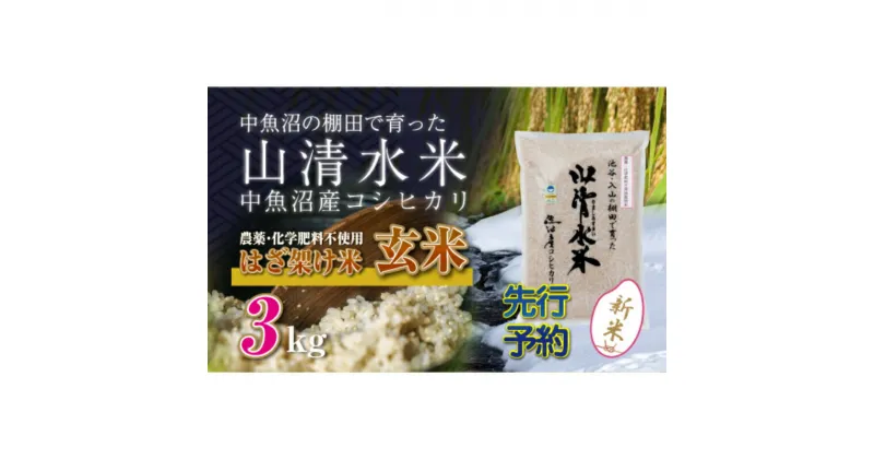 【ふるさと納税】【新米先行受付】新潟県魚沼産コシヒカリ◇玄米3kg 栽培期間中農薬・化学肥料不使用「山清水米」はざ架け米　十日町市　お届け：2024年11月以降、順次発送します。